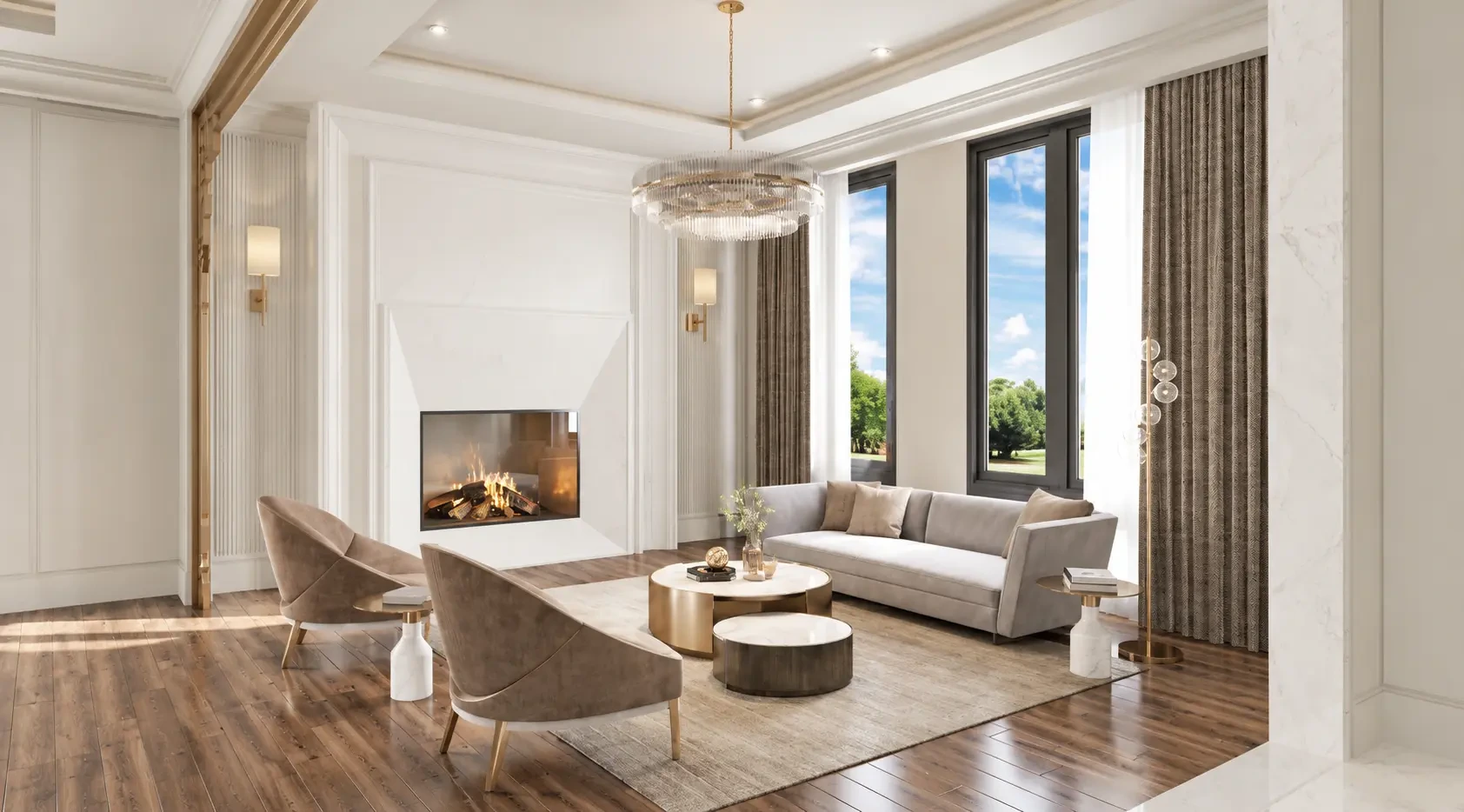 Warm living room with wood-look laminate flooring